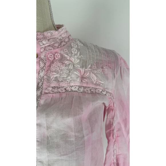LoveShackFancy Ronda Top Island Pink Hand Dye Womens XS Button Front Cotton - Picture 14 of 16